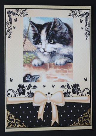 Cute Kitten with Little Mouse & Bow A4 by Marion Kimberley-Scott