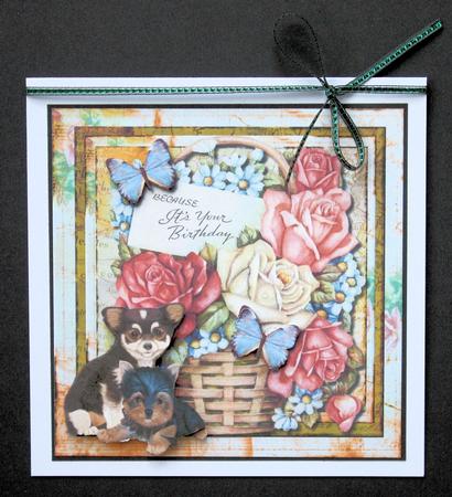 Vintage Flowerbasket and Puppys Topper by Marion Kimberley-Scott