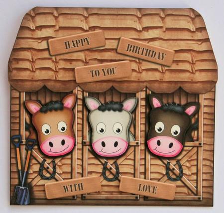 The Little Horse and Stable Shaped Card with Decoupage by Marion Kimberley-Scott