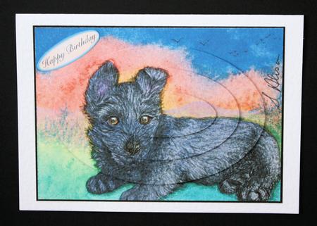 Laid Back Scottish Terrier Puppy Oval Pyramid by Marion Kimberley-Scott