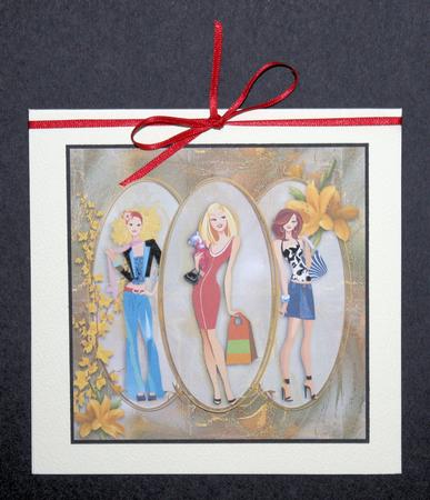Shopping Girls 6x6 Card Front by Marion Kimberley-Scott