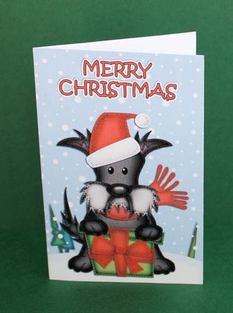 Xmas Scottie Dog's Present Lottery Wallet Card by Marion Kimberley-Scott