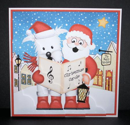 Singing Santa & Westie Dog Merry Carollers Scallop Corner by Marion Kimberley-Scott