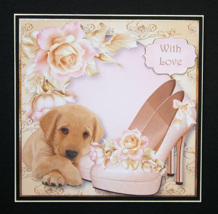 Shoes & Puppy - Pale Pink Roses 8x8 Quick Topper by Marion Kimberley-Scott