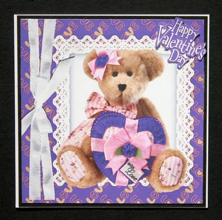 Cute Cuddly Teddy Bear with Purple Heart and Bow 8x8 by Marion Kimberley-Scott