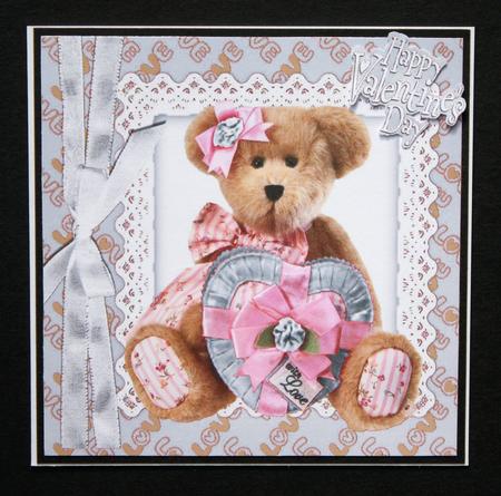 Cute Cuddly Teddy Bear with Silver Heart and Bow 8x8 by Marion Kimberley-Scott