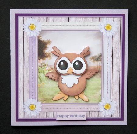 Owl Hoot of a Birthday 7x7 Card with Decoupage by Marion Kimberley-Scott