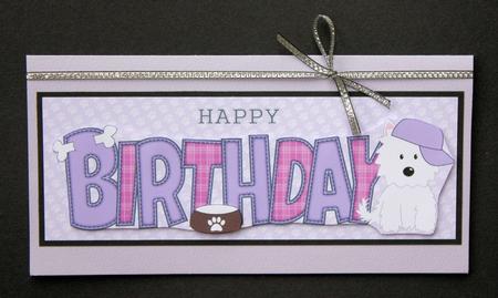 White Jazz the Dog with Cap Birthday Large Dl by Marion Kimberley-Scott