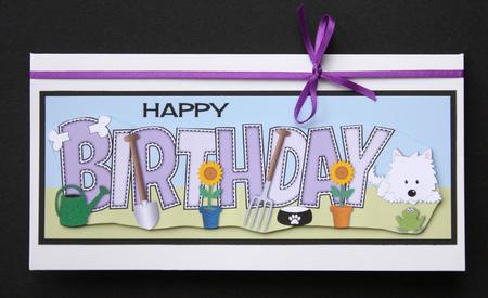 White Jazz the Dog in the Garden Birthday Large Dl by Marion Kimberley-Scott