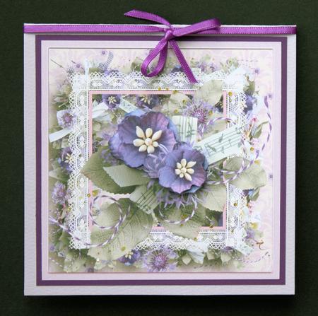 Violets 7x7 Card with Decoupage by Marion Kimberley-Scott