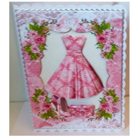 2 Pink damask ladies fashion card fronts by Marion MacKellar