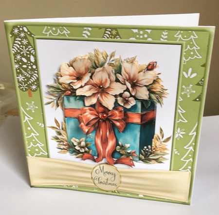 6x6 Christmas Present With White Poinsettias by Marion MacKellar