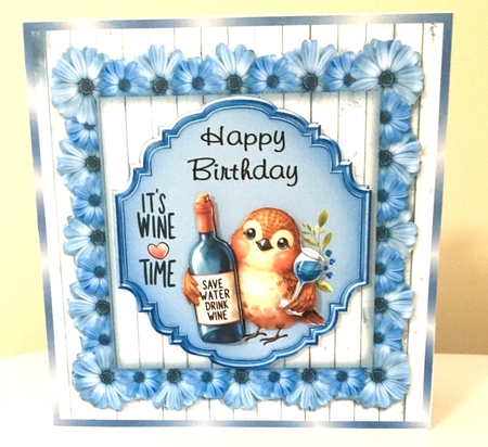 Boozy Birds 1 - 6x6 inch card front with decoupage   by Marion MacKellar