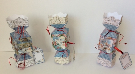 3D Vintage Blue Christmas Decoupage Cracker Boxes by Marion MacKellar