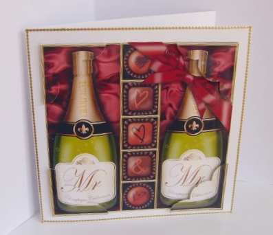 8 x 8 Mr & Mr Champers N Chocs Scalloped Corner Topper by Marion MacKellar