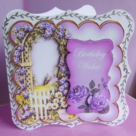 Lilac Rose Arch Birthday Wishes 8in Scallop Topper by Marion MacKellar
