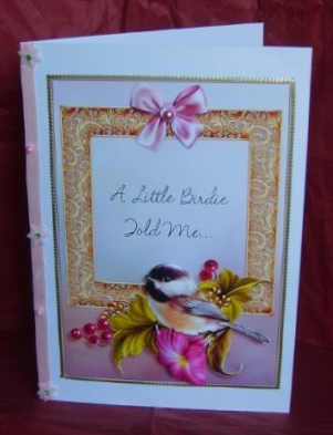 A Little Birdie Told Me Card Front with Decoupage by Marion MacKellar