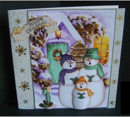 Snowman Family Carol Singing in Turq by Marion MacKellar