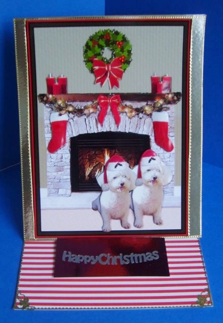 Bichon Frise Christmasfire Place Scene by Marion MacKellar