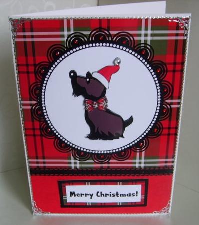 Scottie Dog Tartan Christmas Card Front with Decoupage by Marion MacKellar