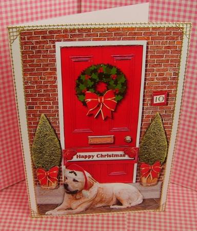 Golden Labrador Christmas Door Step Scene by Marion MacKellar