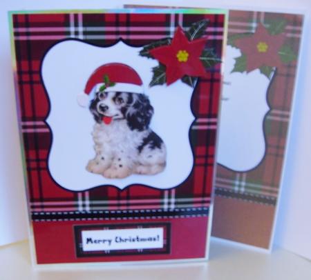 Cute Dog Christmas Card Front with Decoupage by Marion MacKellar