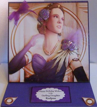 Art Deco Lady Rose (purple) 8x8 Quick Card by Marion MacKellar