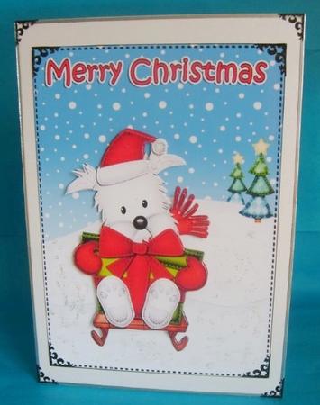 Xmas Sledging Westie Dog 5x7 3D Decoupage by Marion MacKellar