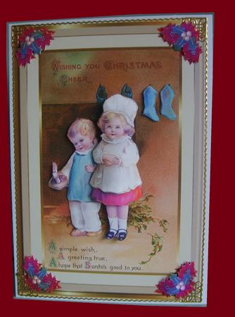 Christmas Stockings Decoupage Card Front by Marion MacKellar