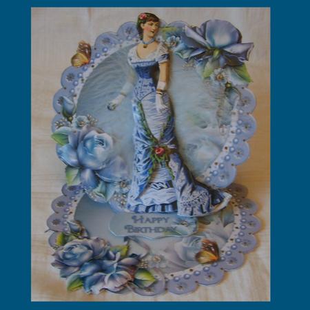 Victorian Lady Porceline Rose Scalloped Round Easel Card by Marion MacKellar