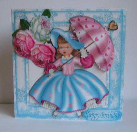 Pretty Lady in Blue with Her Parasol, and Rose 8x8 by Marion MacKellar