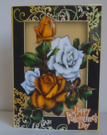 Pretty Gold and White Roses in Ornate Black/gold Frame by Marion MacKellar