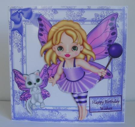 Cute Faerie in Lilac with Her Faerie Kitty 8x8 by Marion MacKellar