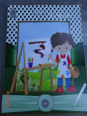 2 Little boy artist card fronts by Marion West