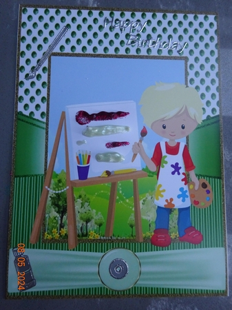 2 Little boy artist card fronts by Marion West