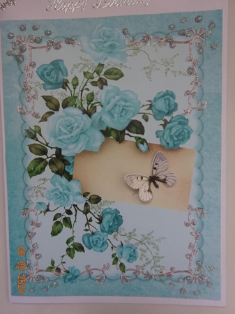 2 Blue and green rose note card fronts by Marion West