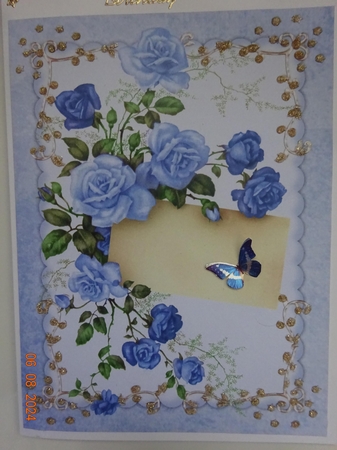 2 Blue and green rose note card fronts by Marion West