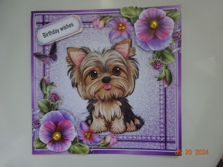 Pretty Denim Pink,Topper with Pansies And Puppy (Eight) 7x7 by Marion West