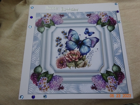 Blue butterfly card front 1 by Marion West