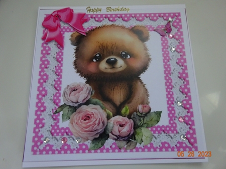 Cute Teddy With Pink polkadot & Bows 7x7 by Marion West