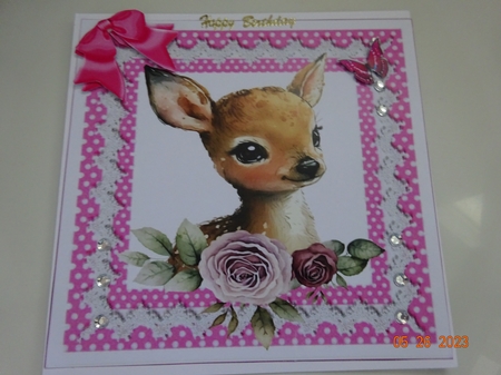 Cute Deer With Pink polkadot & Bows 7x7 by Marion West