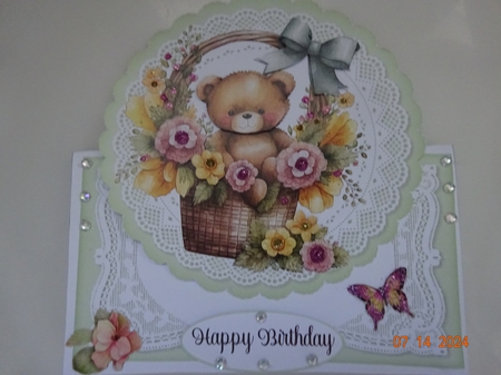 Cute Teddy Floral Basket x4 All Occasions 7 x 7 Shaped Cards by Marion West