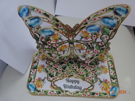December - Narcissus, Holly & Blue Topaz Butterfly Easel Card by Marion West