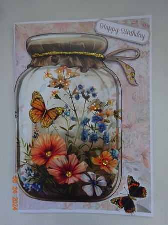 Butterfly & Floral 8 x 6 Birthday Mason Jar Shaped Card by Marion West