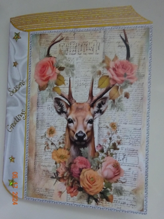  Lovely Deer With Spring Pink Roses & Script Folded Book by Marion West