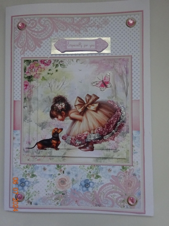 Summer day girl with Dachshund puppy Topper by Marion West