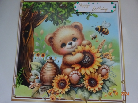 4 Lovely Teddy Bears With Sunflowers With Woodlands 8x8 Mini Kit by Marion West