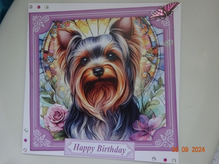 Lilac stained glass pup card front 1 by Marion West