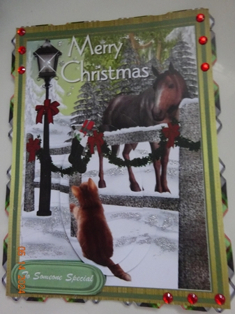 Lovely Horse and Cat Christmas Scene (pyramarge) by Marion West