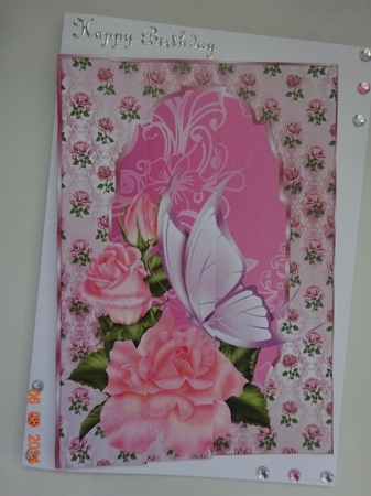 Pink Rose and Butterfly Side Stacker Card Front by Marion West